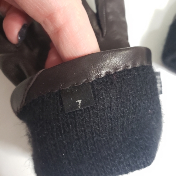 Dark brown leather gloves cashmere wool silk lined gloves size 7 - Picture 5 of 5